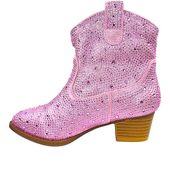 Pink Rhinestone Ankle Boots - Picture 1 of 8